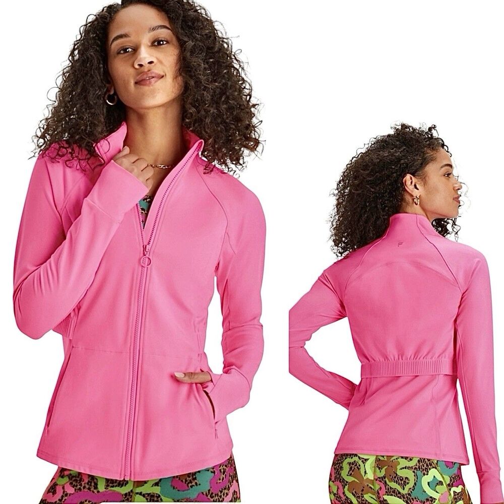 Fabletics Trinity Jacket Pink Full Zip Performance 3 Pockets Women's XL